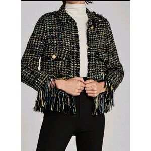 NWT ZARA Tweed Fringe Jacket XL  Black Multicolor Textured 7862/623